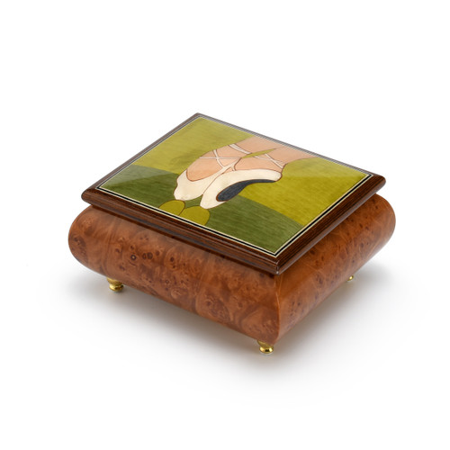 Graceful Ballerinas Pointe Shoes Wood Inlay Music Jewelry Box