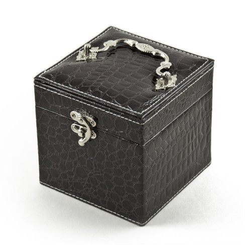 Space Efficient Brown Croc Skin Faux Leather Gothic Jewelry Box
