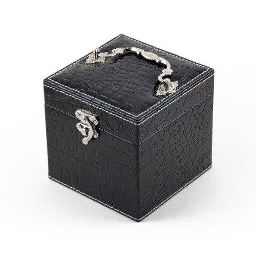 Space Efficient Black Croc Skin Faux Leather Gothic Jewelry Box