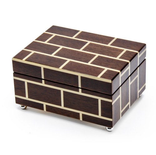 Contemporary Modern Masonry Style Inlay 22 Note Musical Jewelry Box