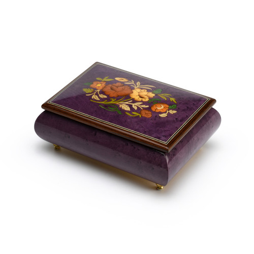 Old World 23 Note Italian Violet Floral Music Jewelry Box