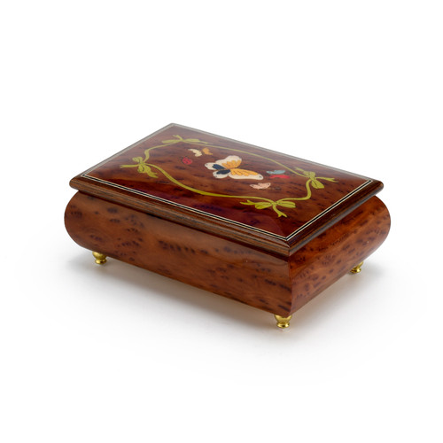 Gorgeous  23 Note Graceful Butterfly with Ribbon Outline Wood Inlay Music Box