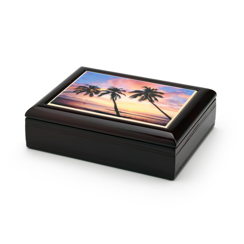 Majestic Palm Trees Florida Sunset Tile Musical Jewelry Box