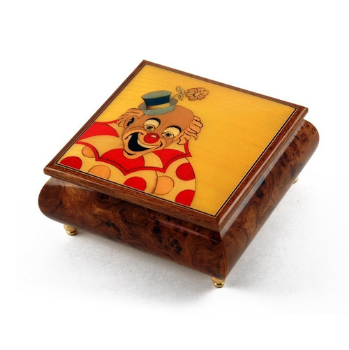 Joyful Clown with Polka Dot Custom Wood Inlay Musical Jewelry Box