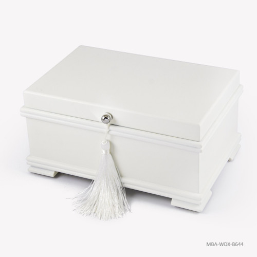 Contemporary 22 Note Matte White Musical Jewelry Box with Lift-Up Tray
