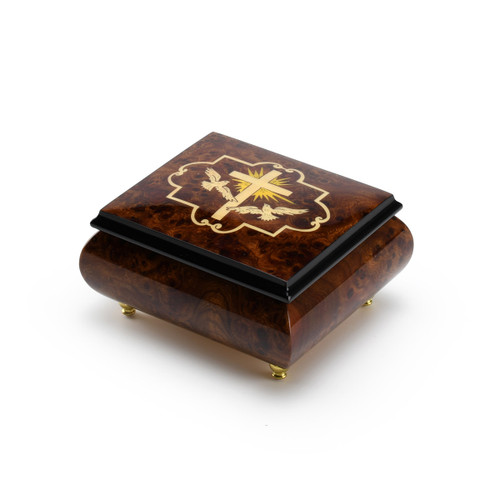 religious jewelry box with wood inlay