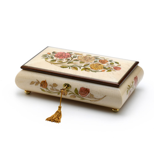 white and rose inlay music box