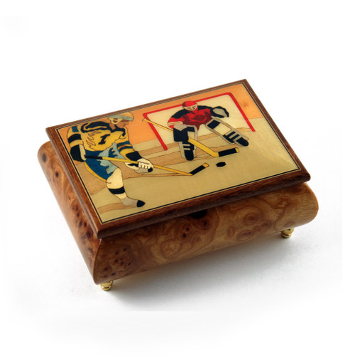 Sports Theme Wood Inlay Hockey - Collectible 30 Note Musical Jewelry Box