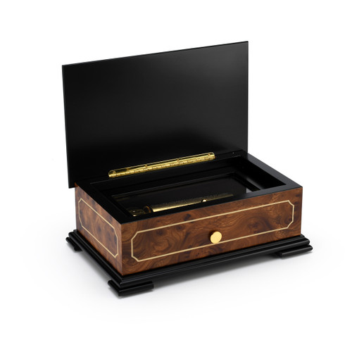 Sophisticated 50 Note Sankyo Classic Style with Framed Panel Inlay Grand Music Box