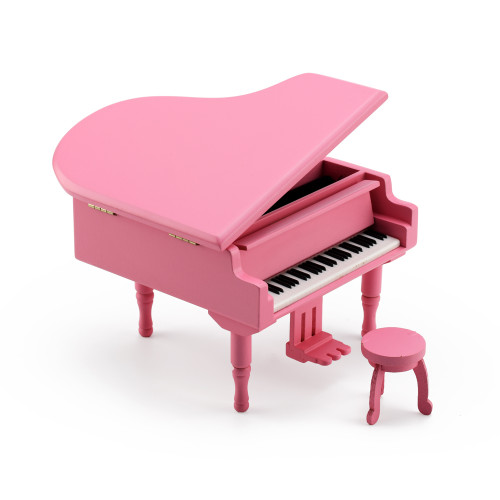 Adorable Pink Baby Grand Piano Music Jewelry Box with Bench