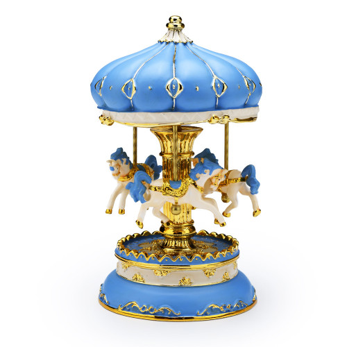 Dazzling Blue and Gold Accented Animated Musical Carousel Keepsake