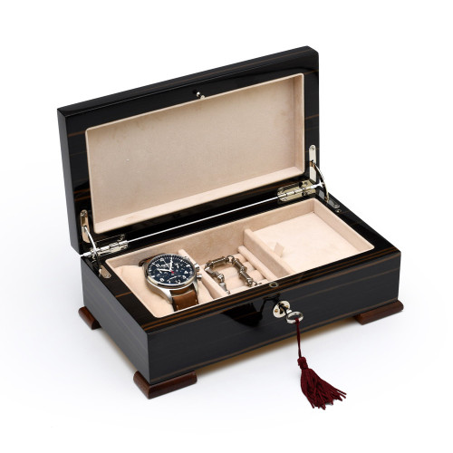 Elegant Ebony Classic Italian Style 36 Note Musical Valet / Watch Box
