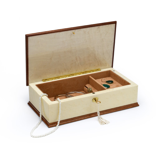 Prestigious 18 Note Ivory White Grand Italian Arabesque Wood Inlay Musical Jewelry Box