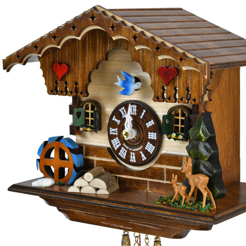 Black Forest Quartz Cuckoo Clock with Water Wheel and Deer