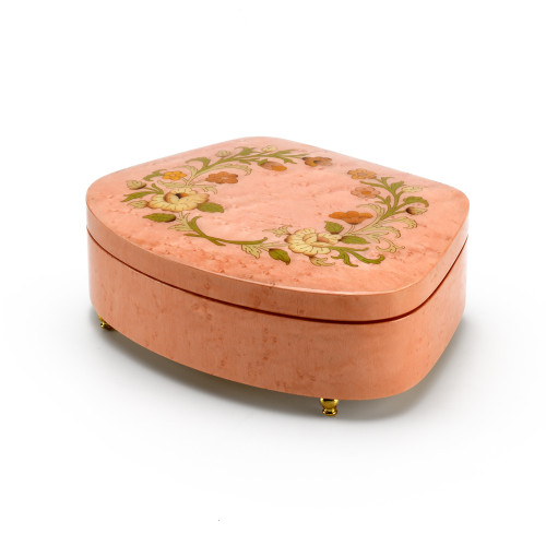 Sea Shell Shaped 22 Note Pink Italian Music Box with Floral Motifs