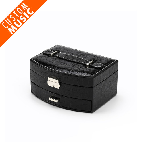 Elegant Curved Front Black Croc Skin Faux Leather USB Sound Module Jewelry Box