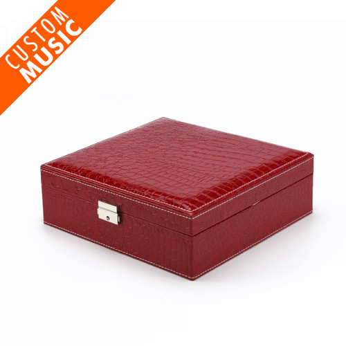 Sleek and Modern Table Top Red Croc Skin Faux Leather USB Sound Module Jewelry Box