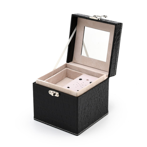 Spacious Black Croc Skin Faux Leather Gothic USB Sound Module Jewelry Box