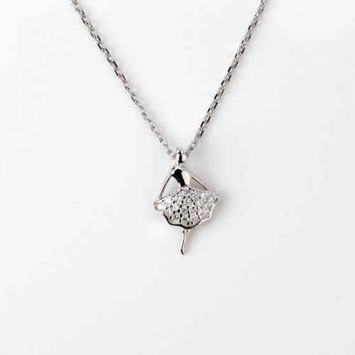 Platinum Plated Necklace with Petite Ballerina Pendant with Gemstones