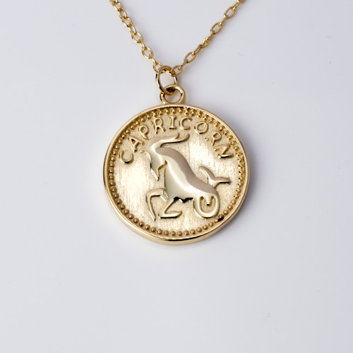 14k Yellow Gold Capricorn Word And Goat Zodiac Symbol Pendant 13 mm x 16 mm  - Walmart.com