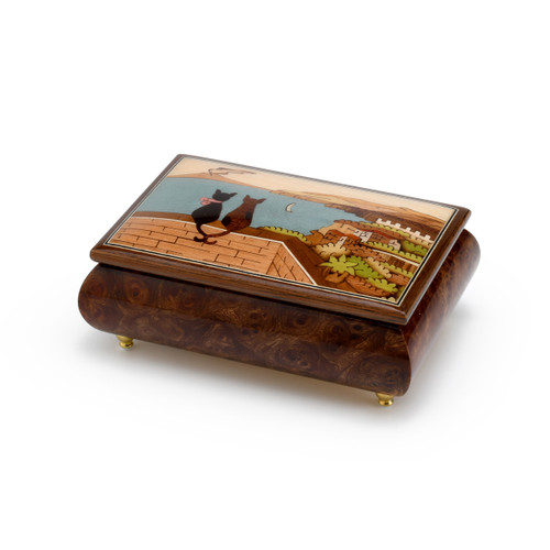 Handcrafted 23 Note Italian Music Box with Cats of Sorrento Inlay