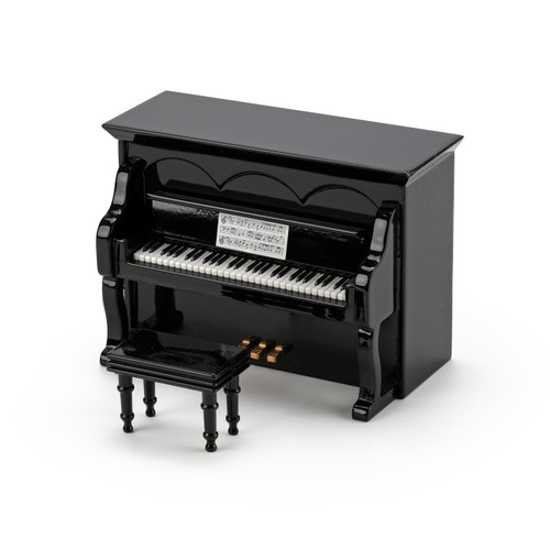 Miniature 23 Note Musical Hi-Gloss Black Upright Piano with Bench