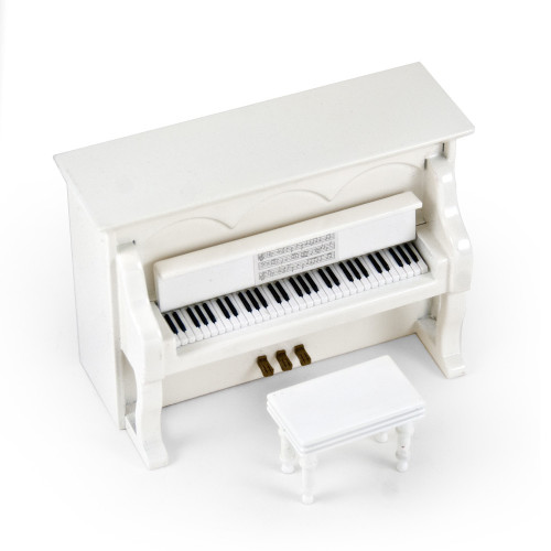 Miniature 18 Note Musical Hi-Gloss White Upright Piano with Bench