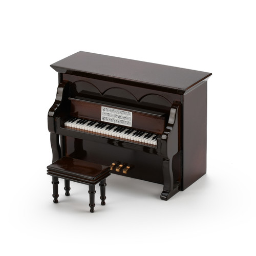 Miniature 23 Note Musical Hi-Gloss Brown Upright Piano with Bench
