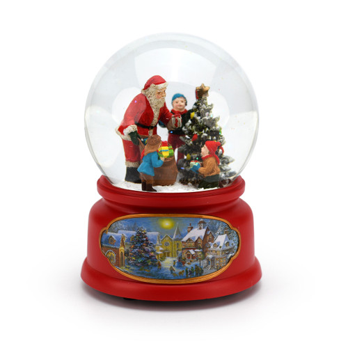Santa with Kids Around a Christmas Tree Musical Snow Globe
