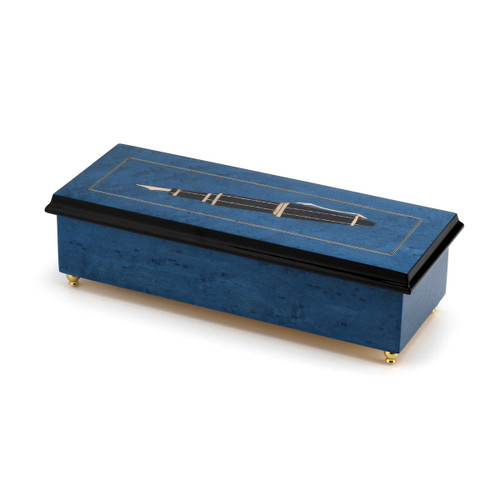 Royal Blue 23 Note Italian Musical Pen Box with Fountain Pen Inlay