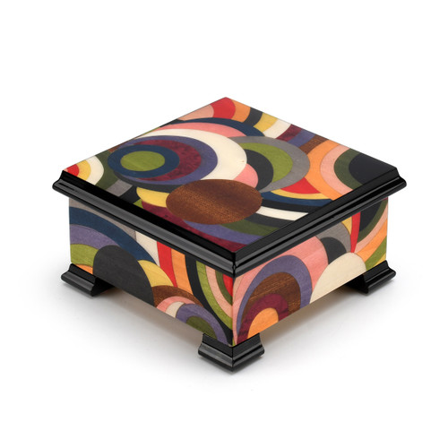 Multicolored 18 Note Italian Music Box with Abstract Circles Inlay