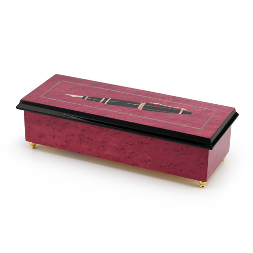 Radiant Red Wine 18 Note Italian Musical Pen Box with Fountain Pen Inlay