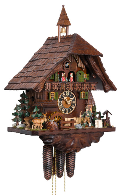 8 Day Hunter's Theme Chalet with Bell Tower 36 Note Musical Cuckoo
