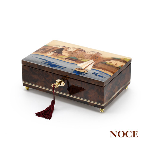 Handcrafted Italian 30 Note Music Box with Grand Hotel Excelsior Vittoria Inlay - Various Wood Finish Options Available