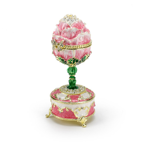 Exquisite 18 Note Musical Pink Rose Faberge-style Jeweled Egg  