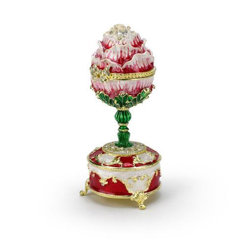 Exquisite 18 Note Musical Red Rose Faberge-style Jeweled Egg  