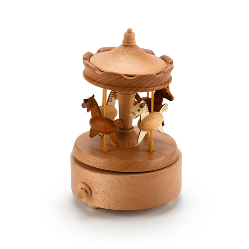Animated 18 Note Musical Wooden Horse Merry-Go-Round  
