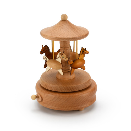 Animated 18 Note Children's Wooden Horse Carousel   