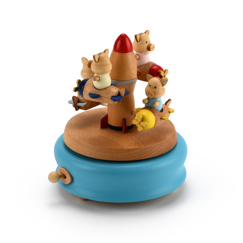  Animated 18 Note Pig's on a Plane Wooden Musical Carousel    