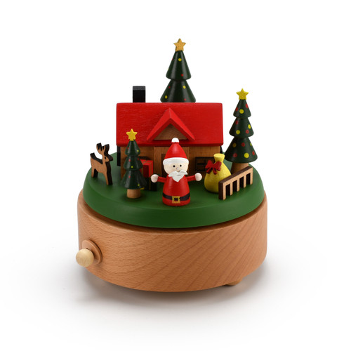 Animated 18 Note Santa's Homestead Wooden Christmas Musical Keepsake    