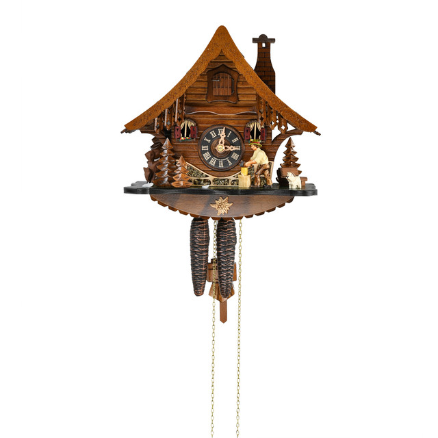 black forest chalet with animated wood chopper 1 day mechanical cuckoo clock 88283.1626202190