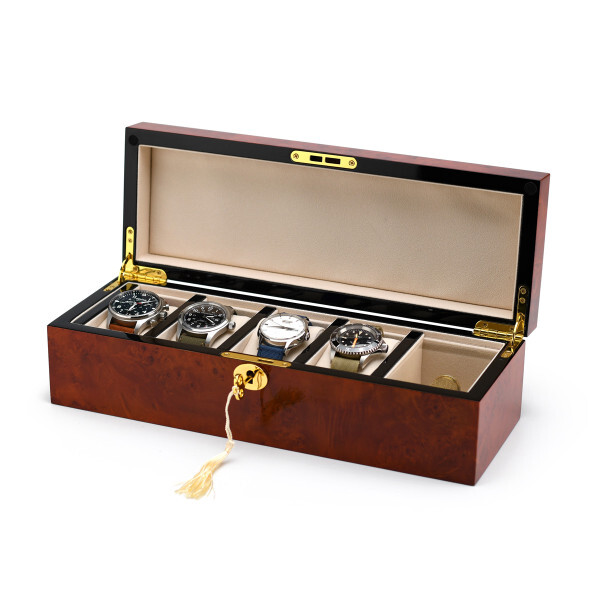 burl finish musical watch box