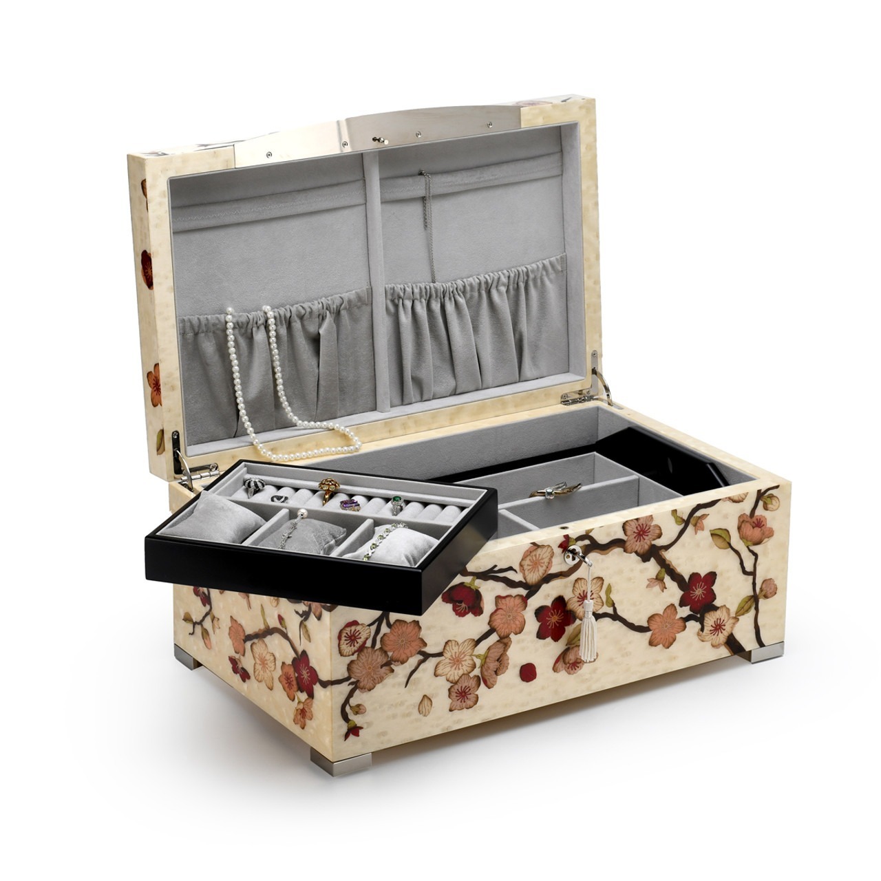 ivory stained wood inlay music jewelry box