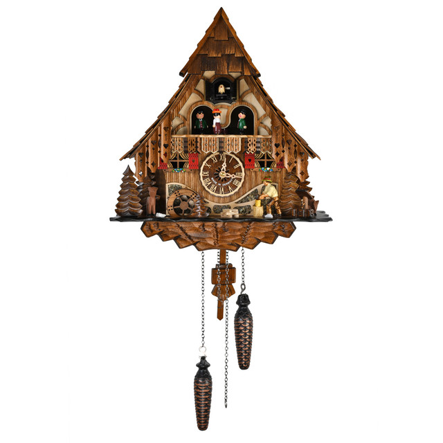 detailed wood chalet cuckoo clock