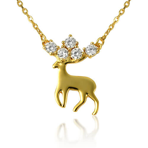 yellow gold plated reindeer pendant with gemstones