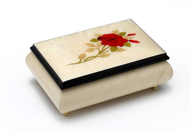 Traditional Ivory Rose Inlay Music Box
