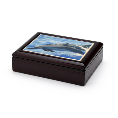 Graceful Dolphin Duo Frolicking Through Waves Tile Musical Jewelry Box