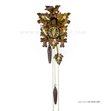 1 Day Black Forest Carved Cuckoo Clock with Hand Painted Edelweiss By  Hones