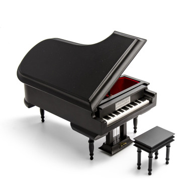 Sophisticated 30 Note Miniature Musical Matte Black Grand Piano with Bench