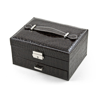 Modern Brown Croc Skin Faux Leather Jewelry Box with Nickel Plated Hardware